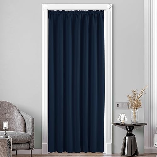 Miniatura 216 de Deconovo Cortina opaca de Navidad para puertas de vidrio y luces laterales, panel de privacidad con aislamiento térmico con doble bolsillo para