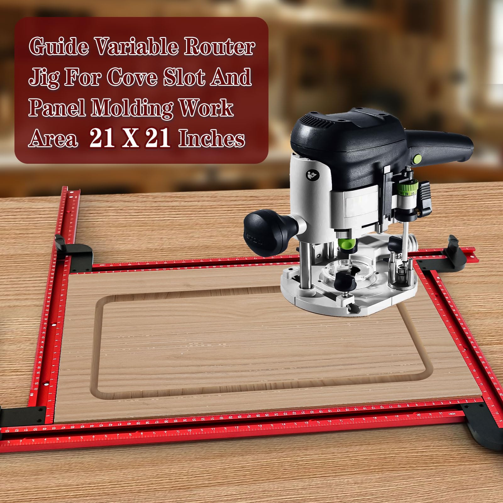 Guide de défonceuse carré réglable, gabarit de défonceuse variable pour le travail du bois, gabarit de toupie pour fente de crique et moulage de panneaux, zone de travail 53,3 x 53,3 cm