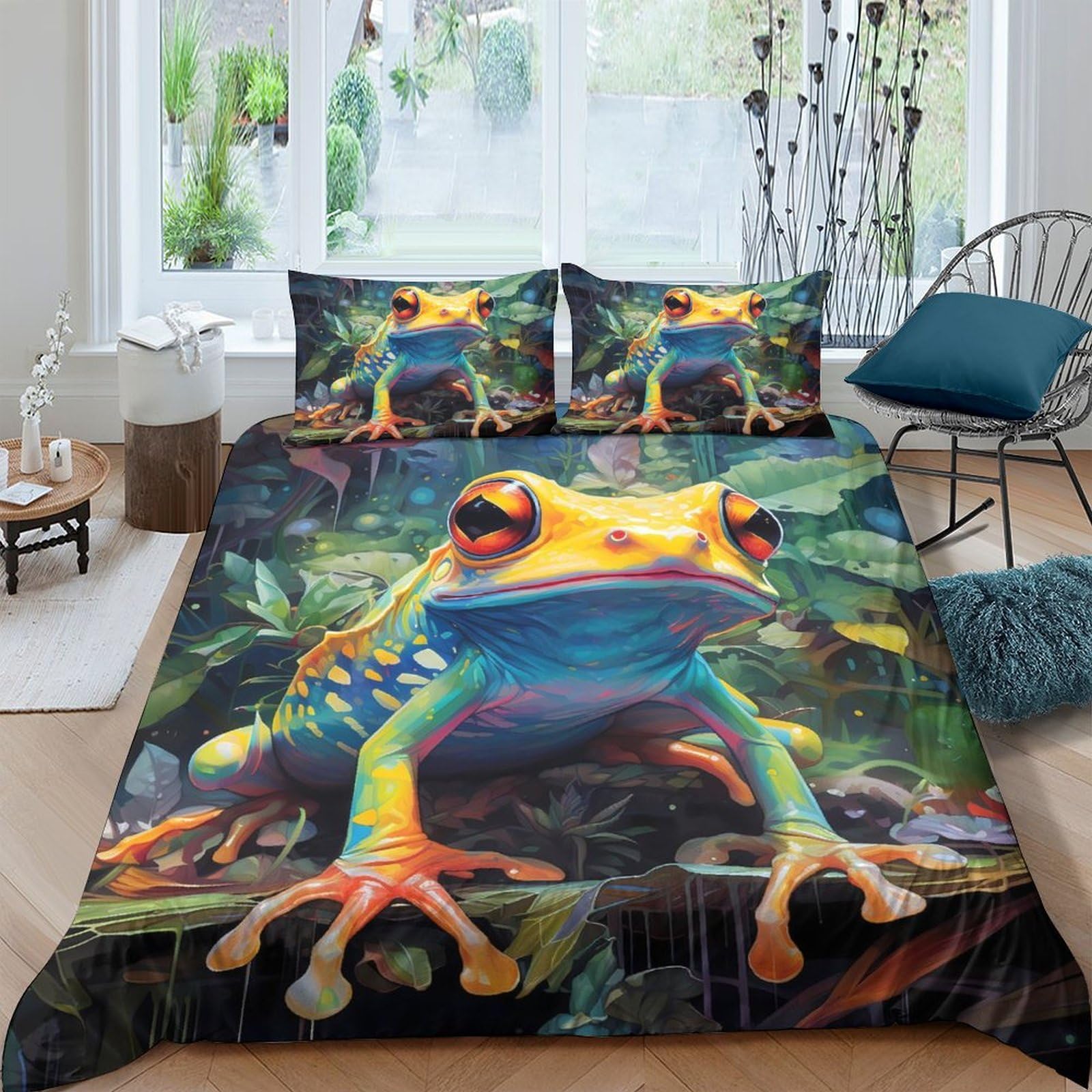 Ctjqhvkz Style-10 3D Printed Vibrant Frog Fitted Sheet Microfiber Soft Anti-Slip Rainforest Bed Cover For Bedroom Dorm Decor Single（135X200cm）