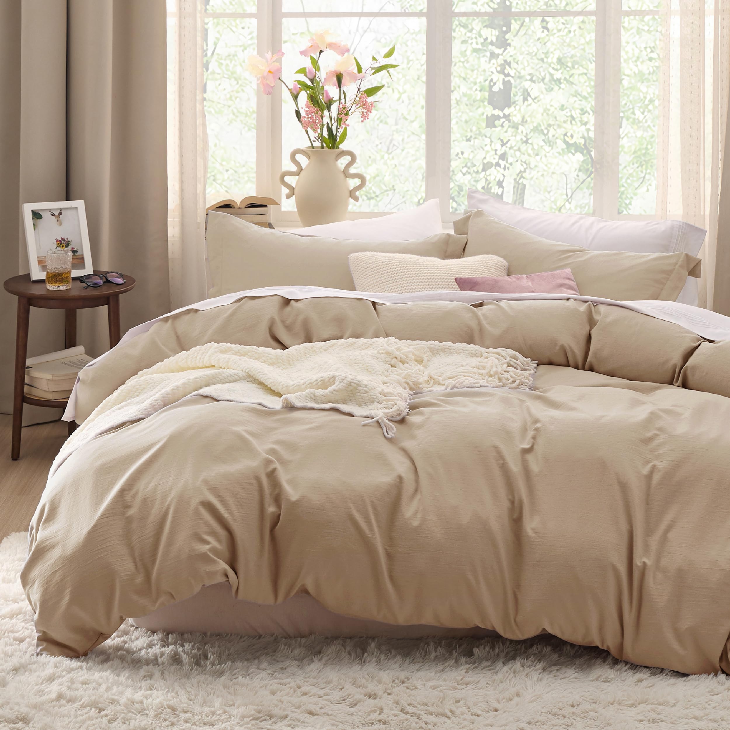 Photo 1 of Bedsure Light Brown Duvet Cover King Size - 3 Pieces Prewashed Cotton-Like Extra Soft Bedding Set, Includes 1 Duvet Cover 104x90 Inches with Zipper Closure & 2 Pillow Shams, Comforter Not Included