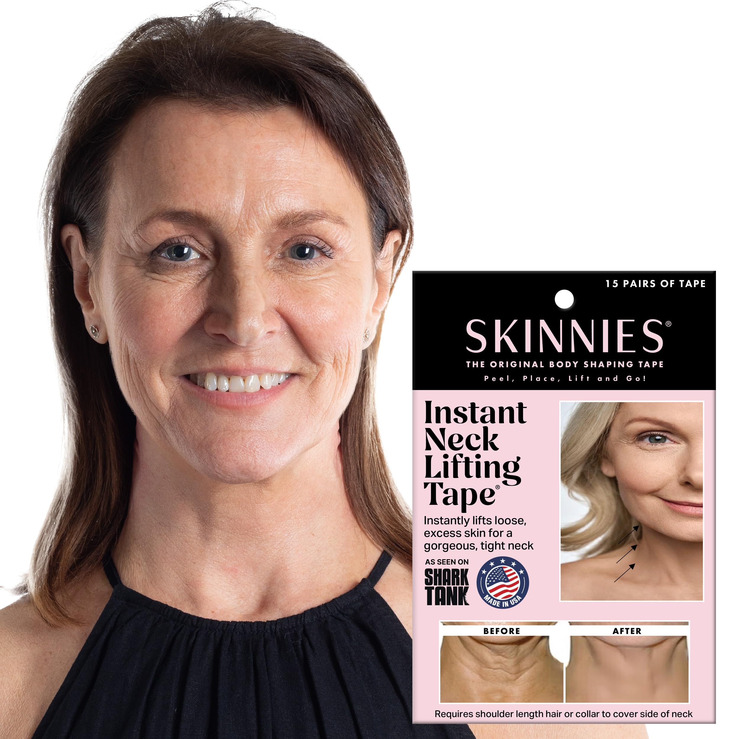 Skinnies Instant Lifts Neck Tape - Patented & Made in USA - Smooths Lines & Tightens Loose Skin for a Youthful Look - Neck Lift Tape Invisible &