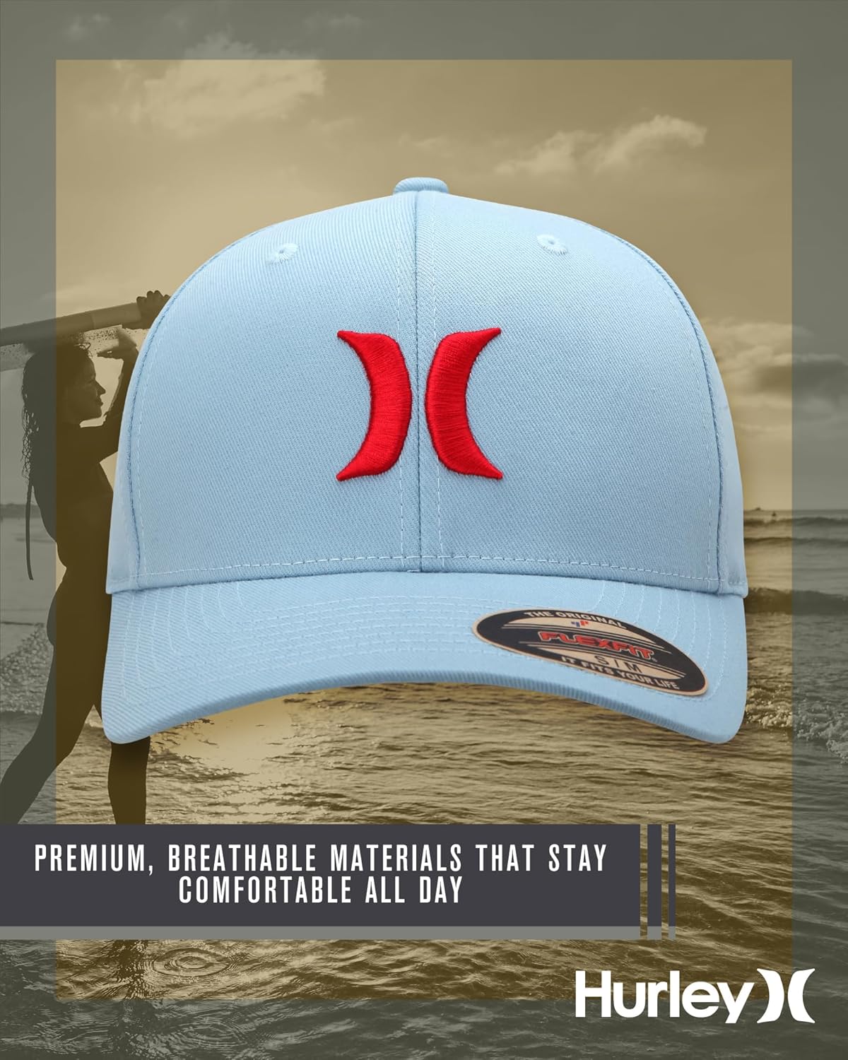 Hurley Mens Baseball Cap - Flexfit Fitted Baseball Caps for Men (Sizes: S-XL) - Image 4