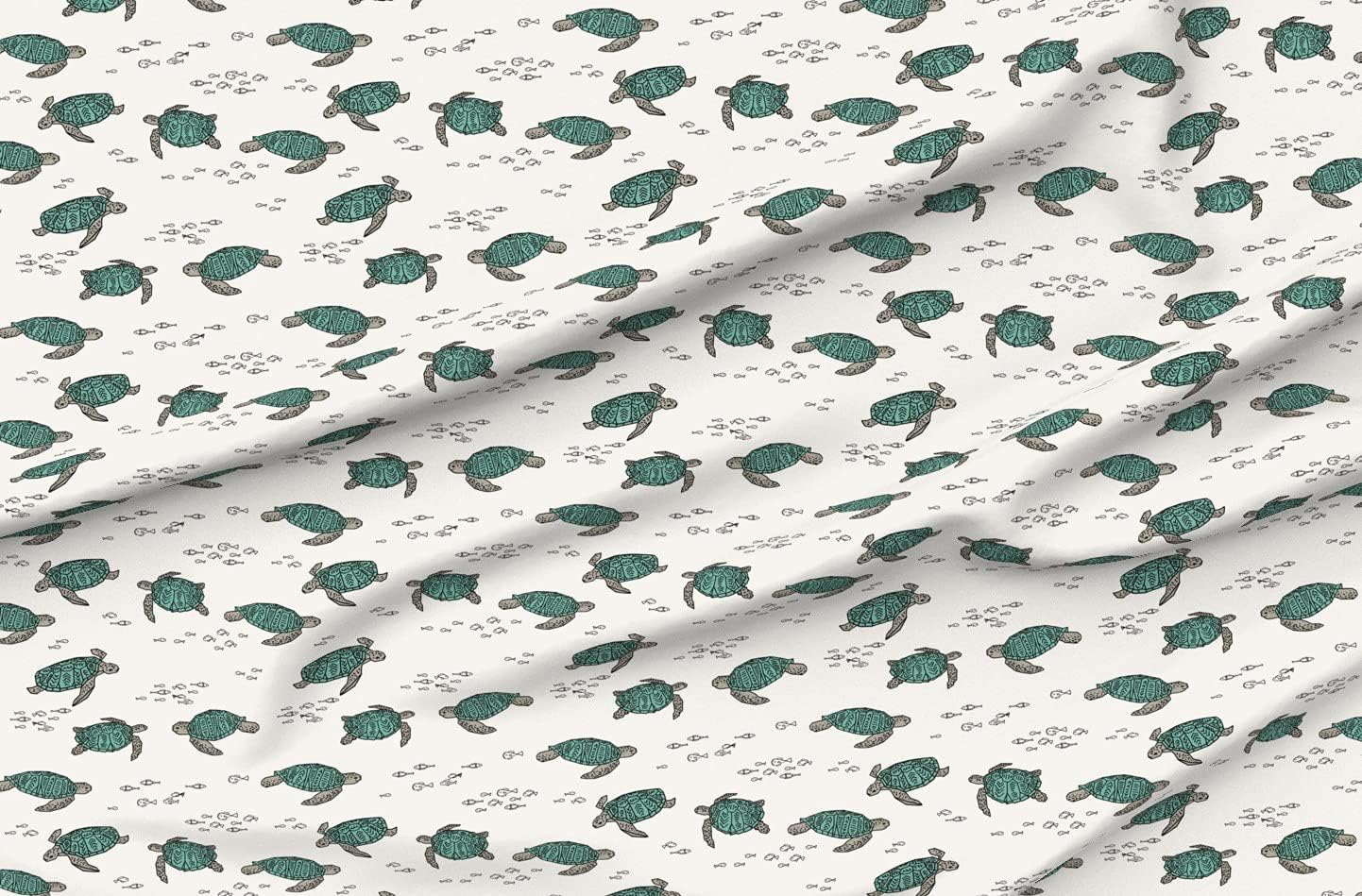 Spoonflower Fabric - Sea Turtles Ocean Nautical Summer Kids Turtle Fish Illustration Printed on Organic Cotton Sateen Fabric by The Yard - Sewing Quilting Apparel Home Decor