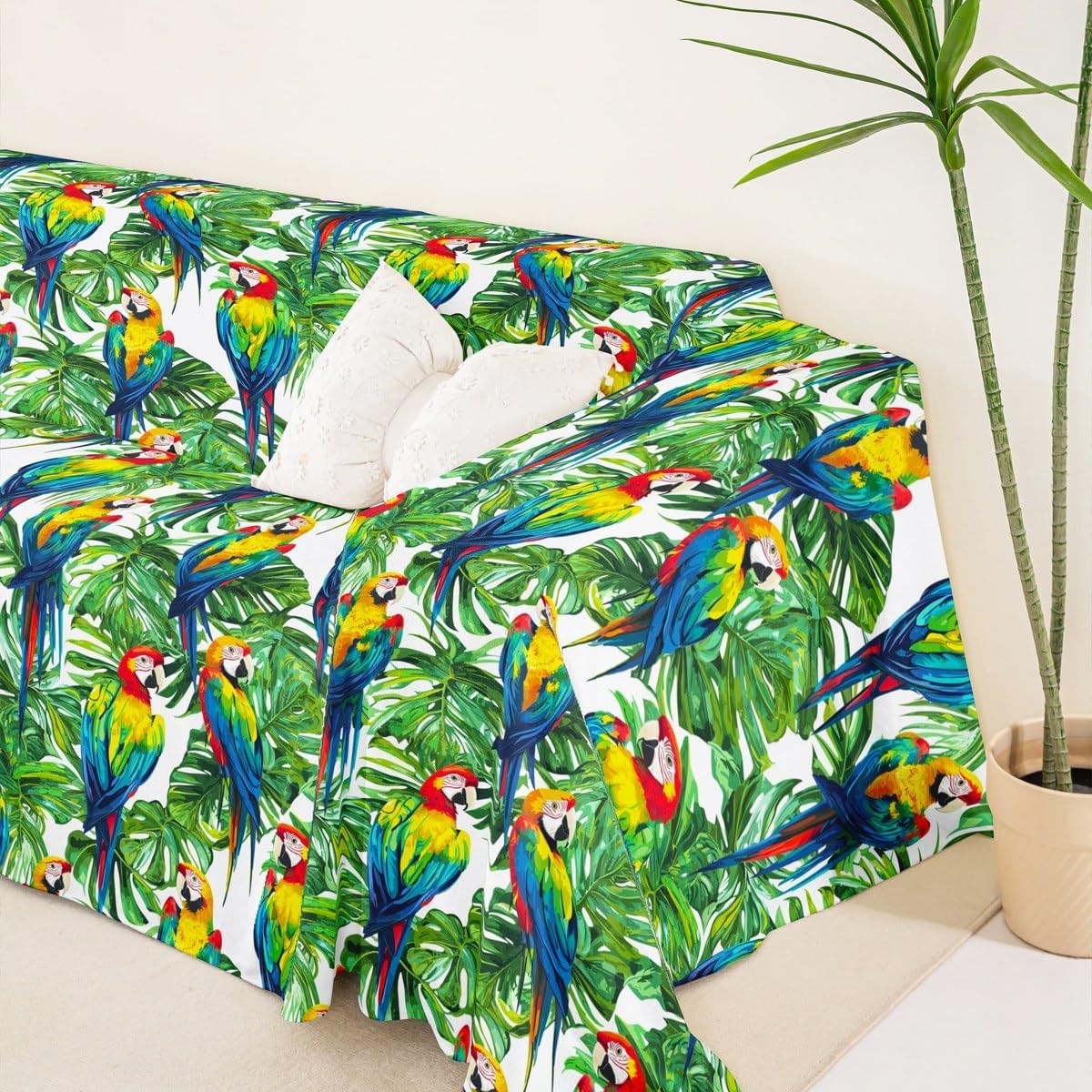 Erosebridal Parrot Couch Protector 91" x 118" Hawaiian Tropical Leaves Sofa Cover Birds Floral Sofa Slipcover Green Blue Couch Cover