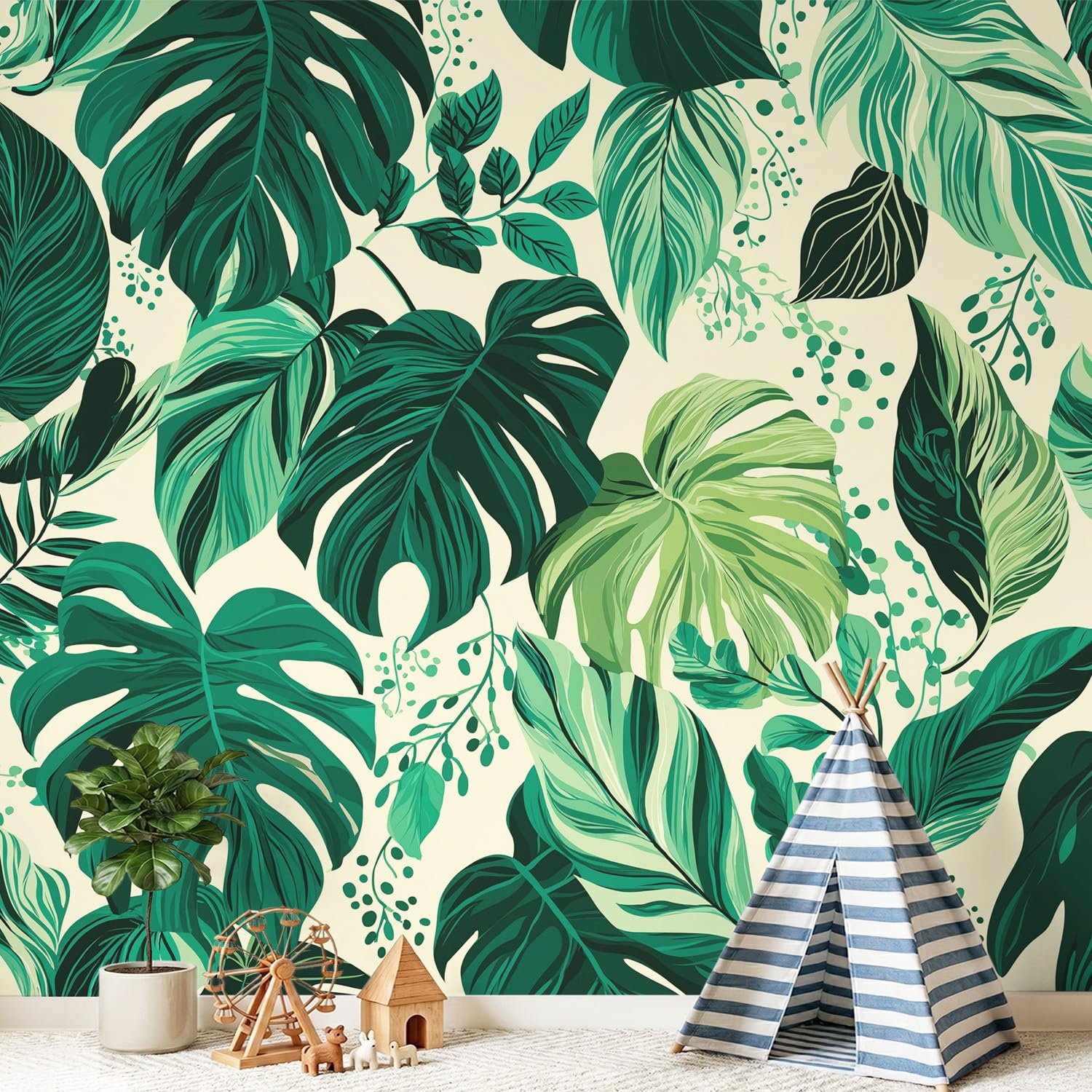 Générique Tapeta botaniczna, świeża, zielona panoramiczna tapeta monstera, liana do salonu sypialnia olbrzymia salon, dekoracja ścienna do salonu sypialni