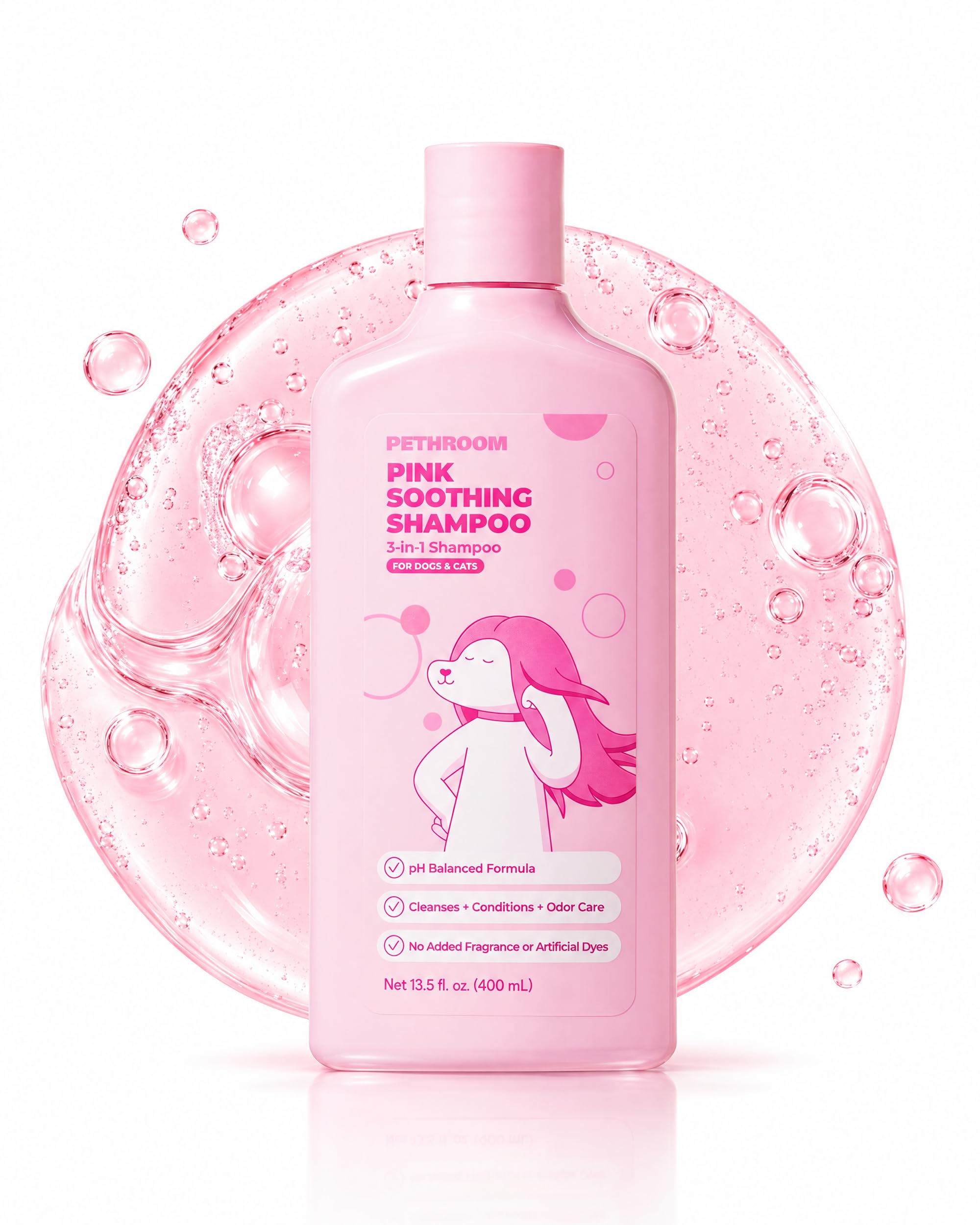 PETHROOM Pink Soothing 3-in-1 Dog &amp; Cat Shampoo for Dry Skin &amp; Itch Relief