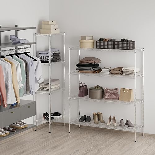 Miniatura 202 de Kit de estantería de alambre cromado de 4 niveles de 24 pulgadas de profundidad x 24 pulgadas de ancho x 64 pulgadas de alto Unidad de estante