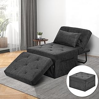 Convertible Sofa Bed, 4 in 1 Multi-Function Folding Ottoman Bed with Adjustable Backrest, Modern Pull Out Sleeper Chair for Living Room Apartment Office (Gray, Medium-28 Width)