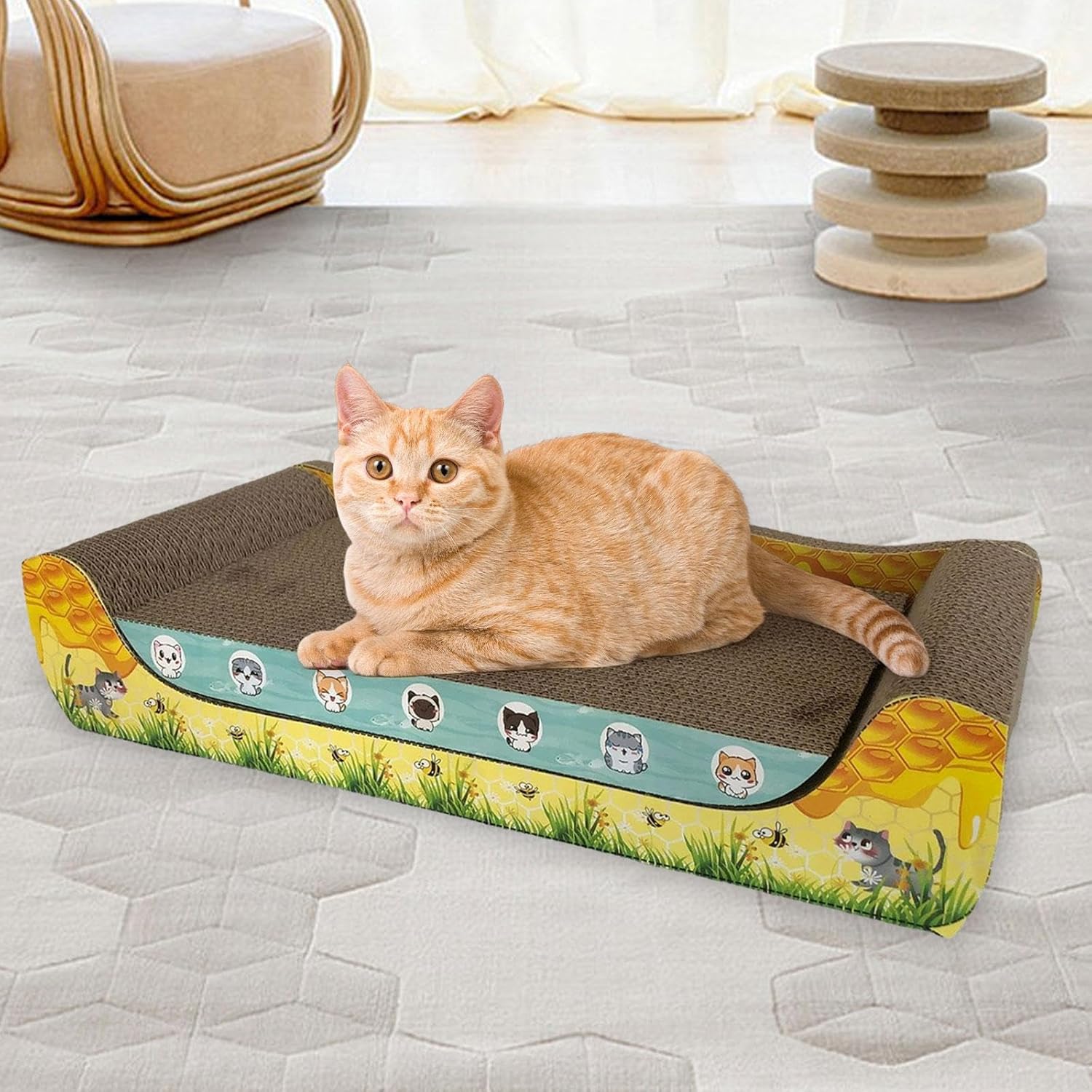Cat Scratcher Cardboard Lounge Protect Carpets and Sofas Cat Furniture Pet Sofa Cat Scratch Bed for Indoor Cats Exercise Rest, XL with mat