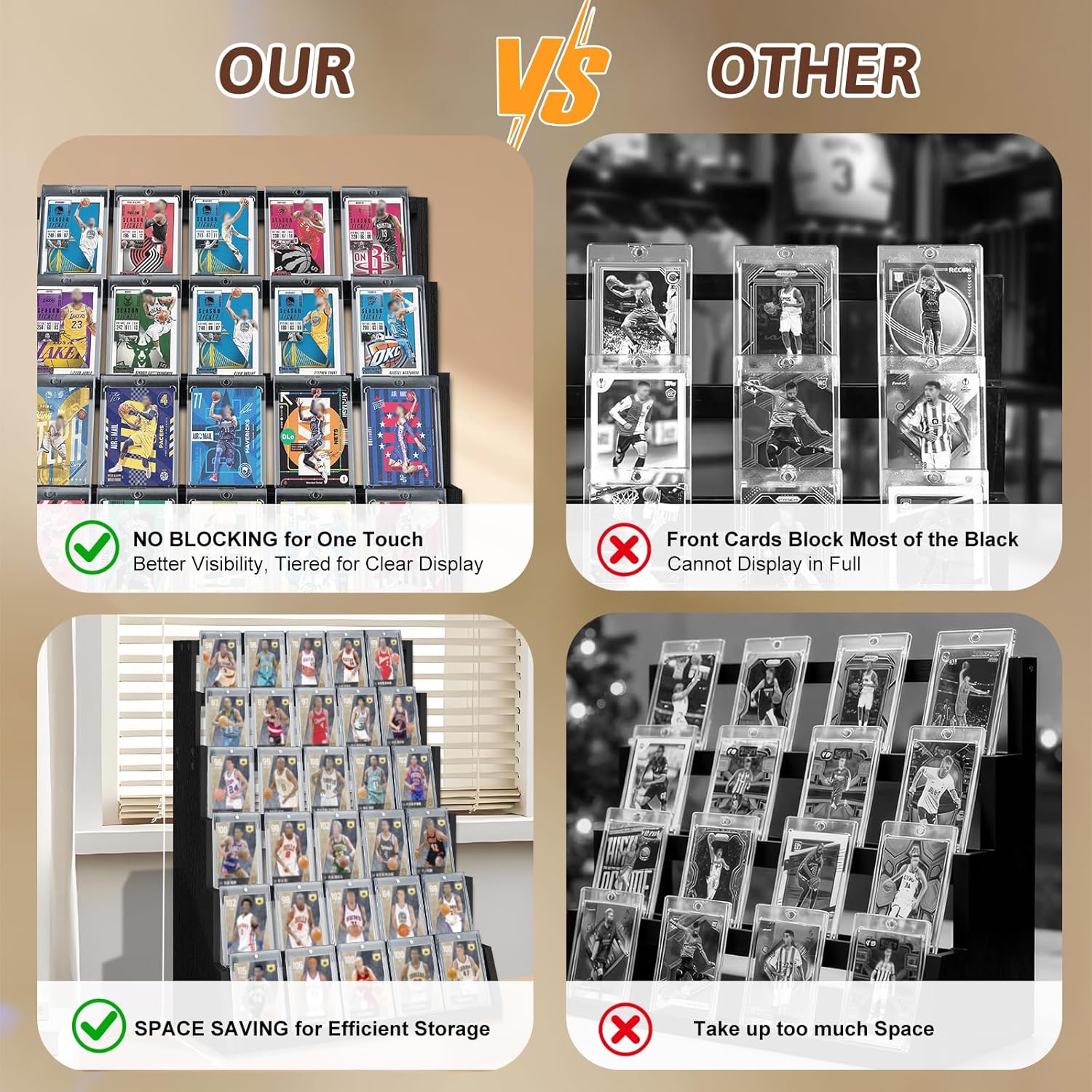 Draupnir Card Display Stand, 6-Tier Sports Graded Card Display, Wood Card Stands for Trading Card, High Capacity Display Case Frame Case for Card Collection & Show, Black