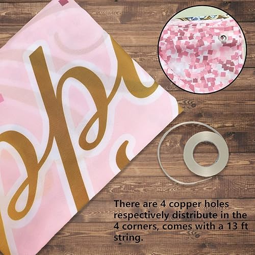 Miniatura 3 de Cartel de decoración de fiesta de feliz cumpleaños de 4 x 6 pies letrero de oro rosa cabina de fotos de feliz aniversario suministros de fiesta para