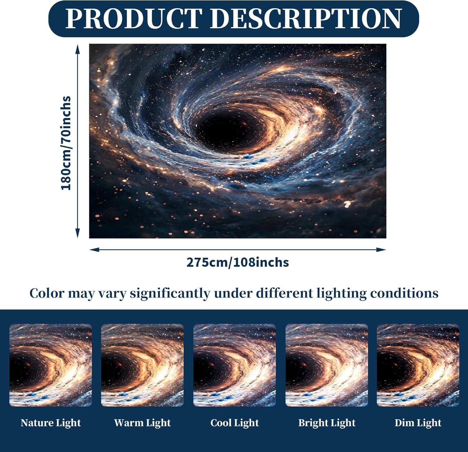 3D Galaxy Rug 6' X 9' for Living Room Bedroom Dining Room Universe Black Hole Area Rug for Room Decor Non-Slip Large Outer Starry Sky Vortex Carpet Glitter Starry Sky Rugs