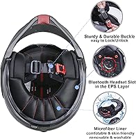 Vista 6 de Full Face Motorcycle Helmet DOT Approved, 180° Reversible Chin Guard Modular Pilot Helmet with Anti-Fog Dual Visors for Adult Men Women