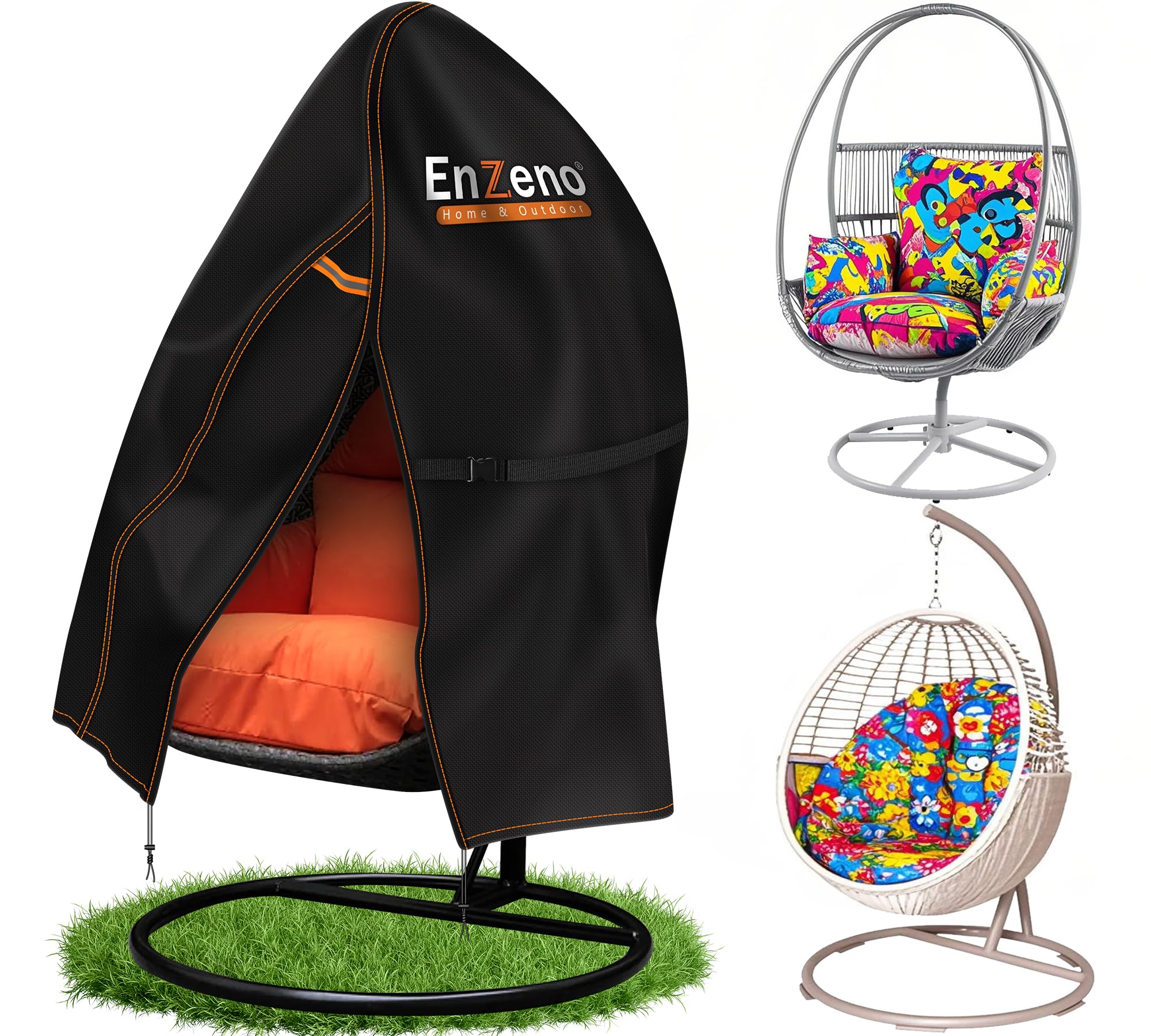 EnzenoPatio Hanging Egg Chair Cover, Outdoor Single seat Cocoon Swing Egg Chair Covers Waterproof with Zipper, 300D Heavy Duty Veranda Garden large Cover for egg chair on stand 190 * 115cm, Black