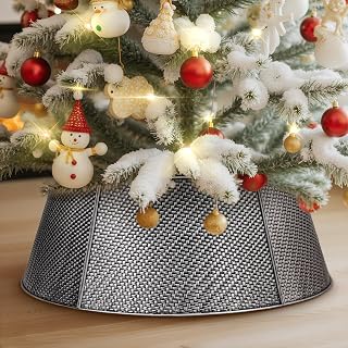Lanpn Metall Weihnachtsbaum Kragen 70cm, Weihnachtsbaum Halsband Christmas Tree Collar Für Mittelgröße M Wetterfest Für Kunstbäume Innen Außen - Weihnachtsdekoration (Silber, Köperbindung)