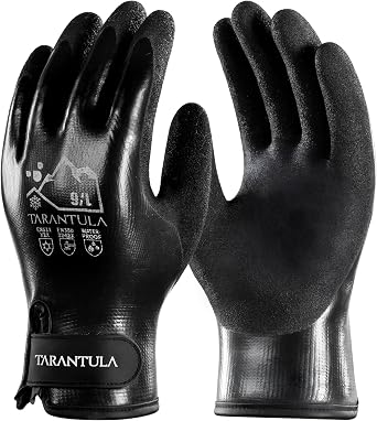 Tarantula Faux Mohair 100% Waterproof Winter Work Gloves for Men and Women Extra Warm, Thermal Insulated Freezer Gloves for Cold Weather, Super Grip, Carbon Black, XX-Large