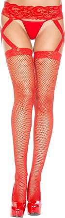 MUSIC LEGS Womens Plus-Size Criss Cross Lace Fishnet Garterbelt Stockings