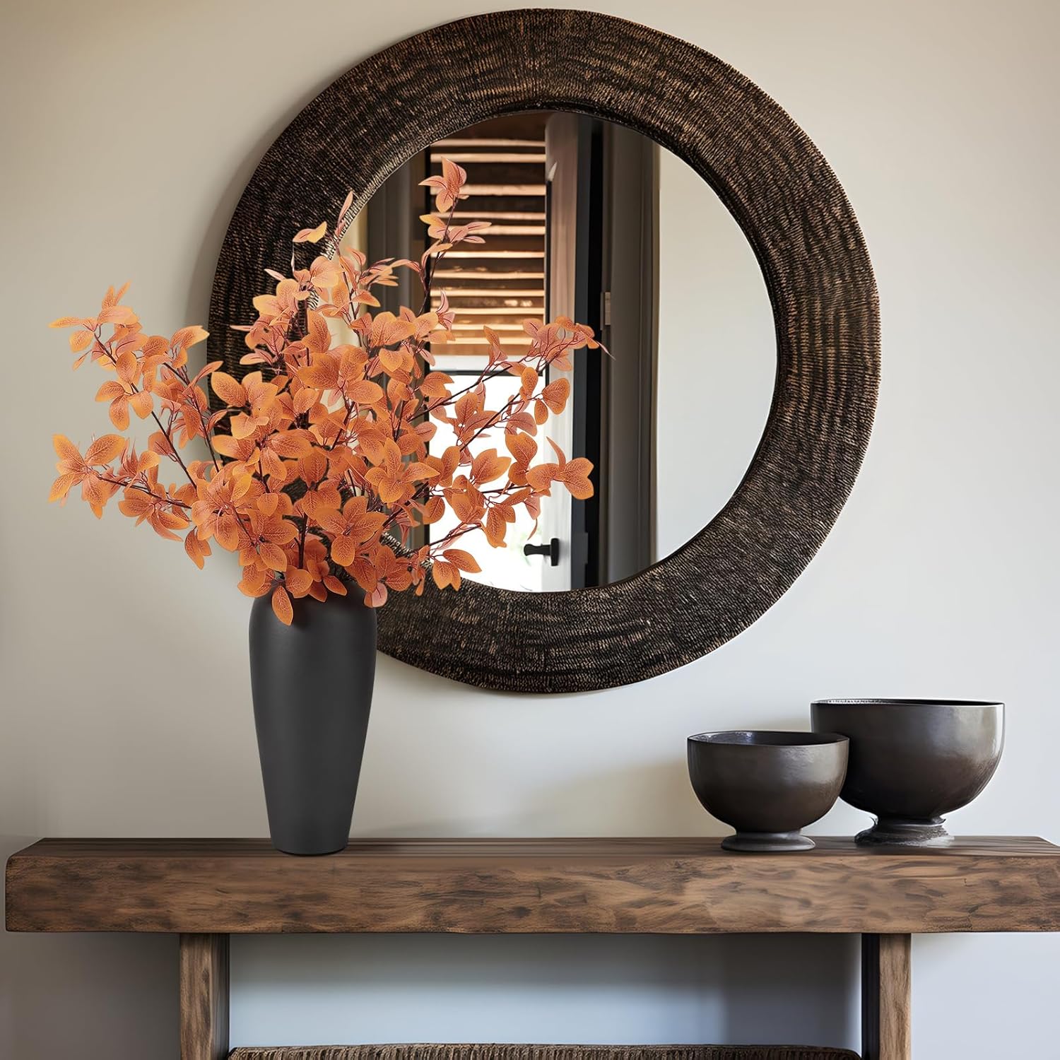 Janinka 5 Pcs Artificial Fall Eucalyptus Leaves Stem 33.5" Fall Stems for Vases Autumn Eucalyptus Leaves for Mantel Farmhouse Thanksgiving Halloween Table Centerpiece Bathroom Decor (Brown) - Image 6