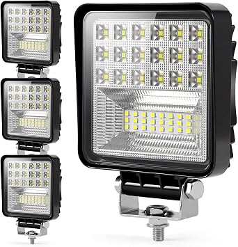 4 Pcs LED Tractor Work Light 4 Inch 126W 12V 24V Square Light Bars Spot Flood Off Road Lights Led Pods Driving Fog Light for Car, Truck, Trailer Vehicle, Golf Car, RV, ATV, UTV, SUV,Boat