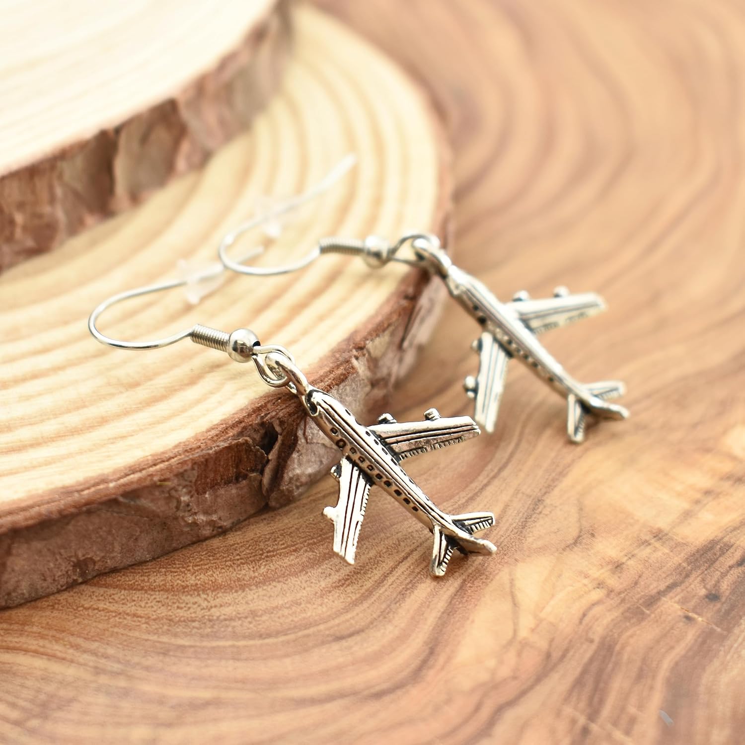 Jet Airplane Charm Women Earrings in Silver Pewter | Handmade Stainless Steel Wires | Creative and Versatile Piece of Jewelry | Gift for Teens and Girls