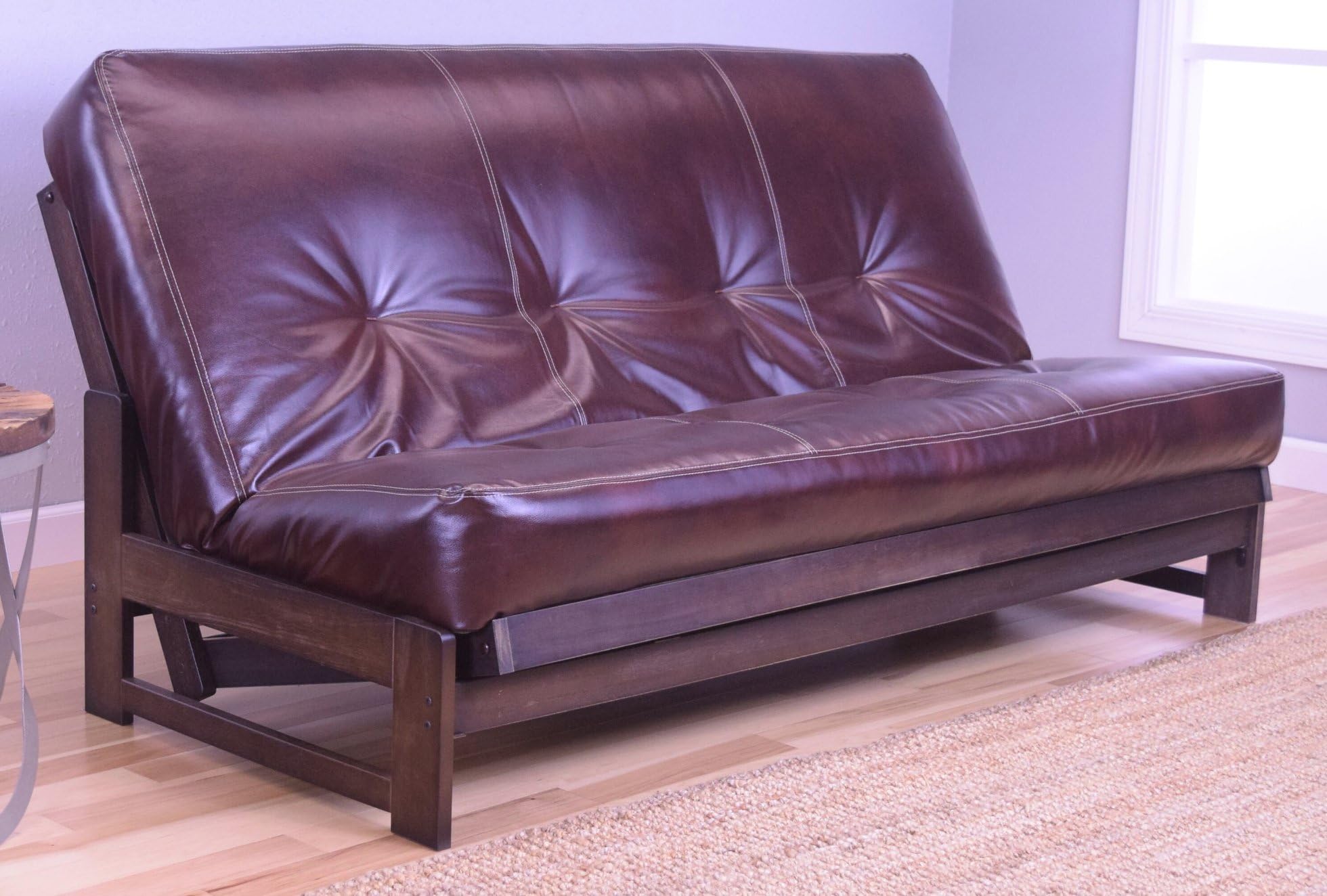 Colorado Reclaim Mocha Frame and Mattress Set w/Choice of Fabrics, 7 Inch Innerspring Futon Sofa Bed Full Size Aspen Style (Frame w/Java Leather)