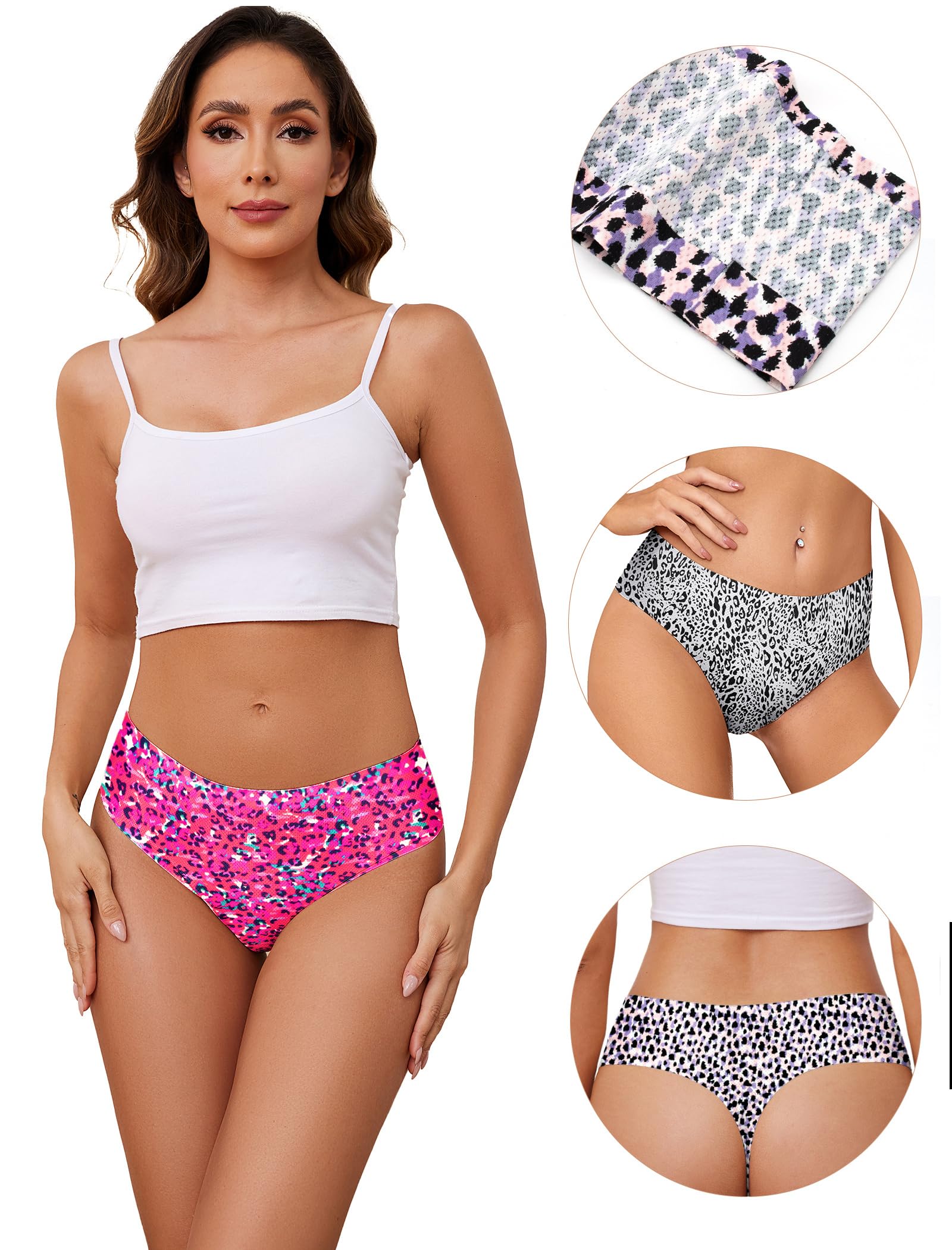 VOENXE Perizoma da Donna Senza Cuciture A Vita Alta,Slip Tange Donna Brasiliana,Invisibili Microfibra Mutande,Biancheria Confezione String Thong,Seamless,Pacco da 5