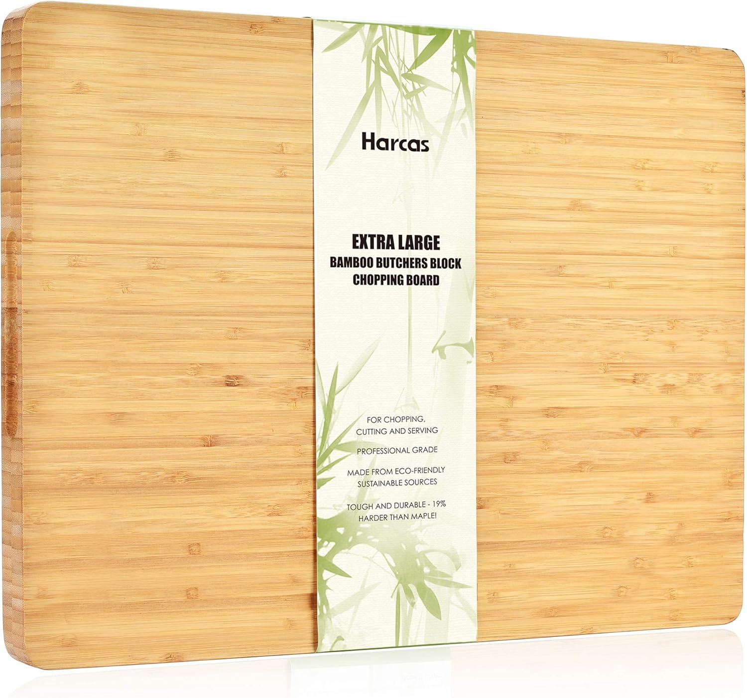 Extra Large Bamboo Chopping Board by Harcas. Premium Organic Butchers Block Cutting Board 45 x 34 x 3 centimetres (cm). Professional Grade Bamboo Wood
