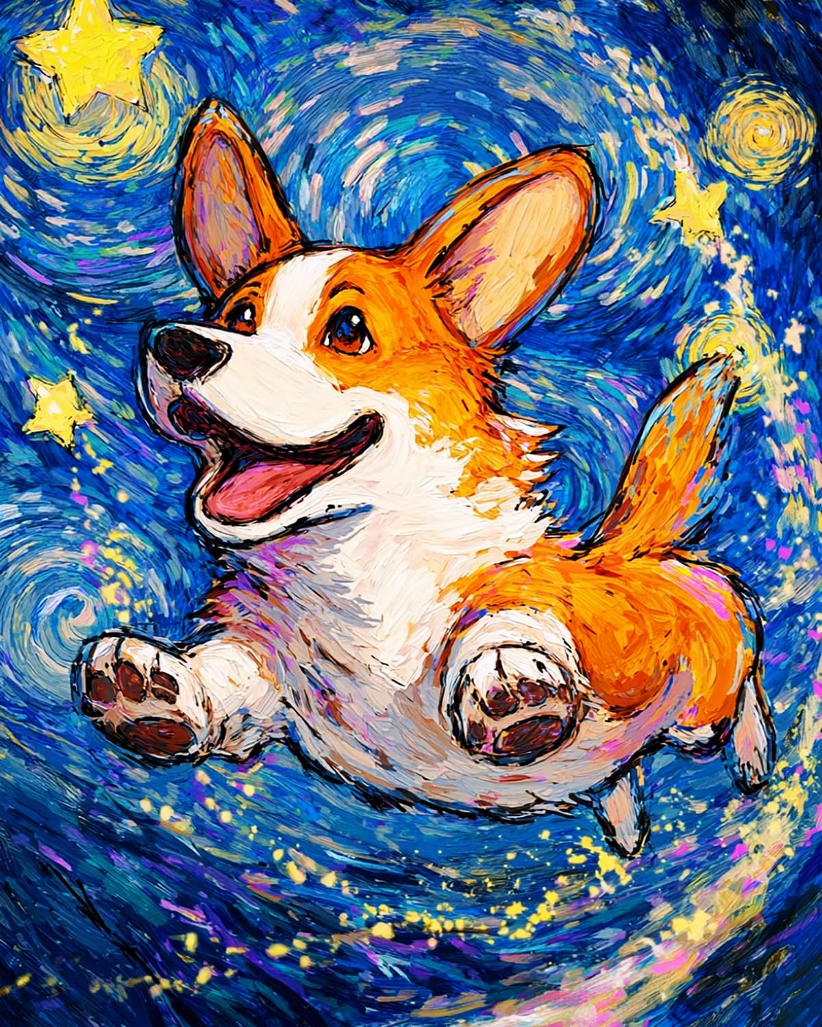 Liubaishi Multicolour Paint By Numbers Kit For Adults, Starry Sky Corgi, 40X50 Cm Acrylic Canvas Painting Set With Brushes
