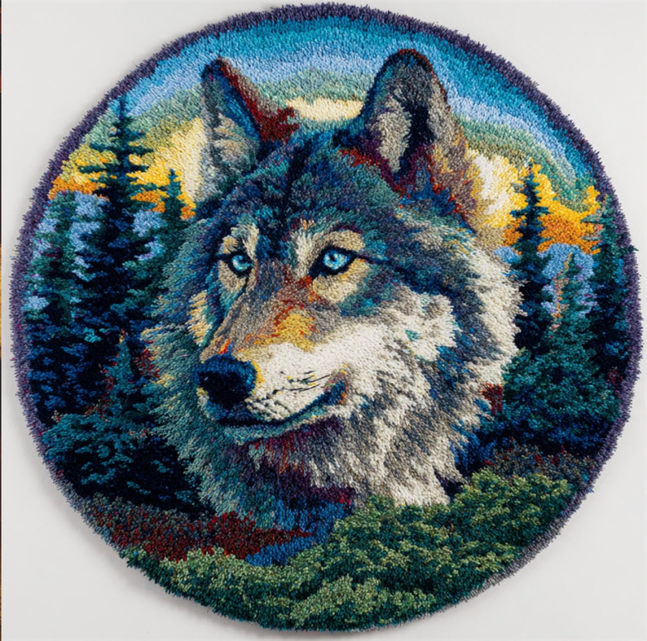 Kitquiver Animal Latch Hook Kit Rug Timberwolves Knitting Kits for Adults Latch Hook Canvas DIY Rugs Crochet Yarn Set Embroidery Kit 100x100cm