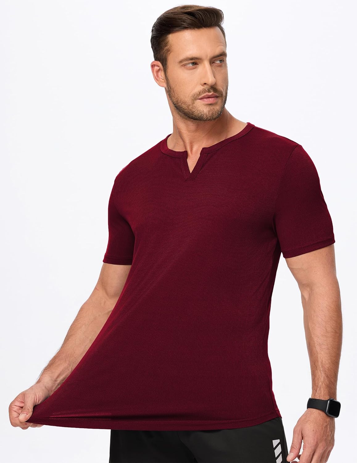 JMIERR Men's Muscle V-Neck T Shirt Short Sleeve Longline Ribbed Henley Shirt Gym Workout Athletic Tee Shirts - Image 8