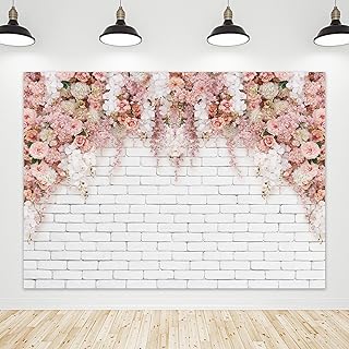 Riyidecor Wedding Flower Wall Backdrop Polyester Fabric Pink Bridal Shower Brick Floral Blossom Romantic Rose Plant Elegant 7Wx5H Feet Women Girls Photography Background Wedding Photo Studio Shoot