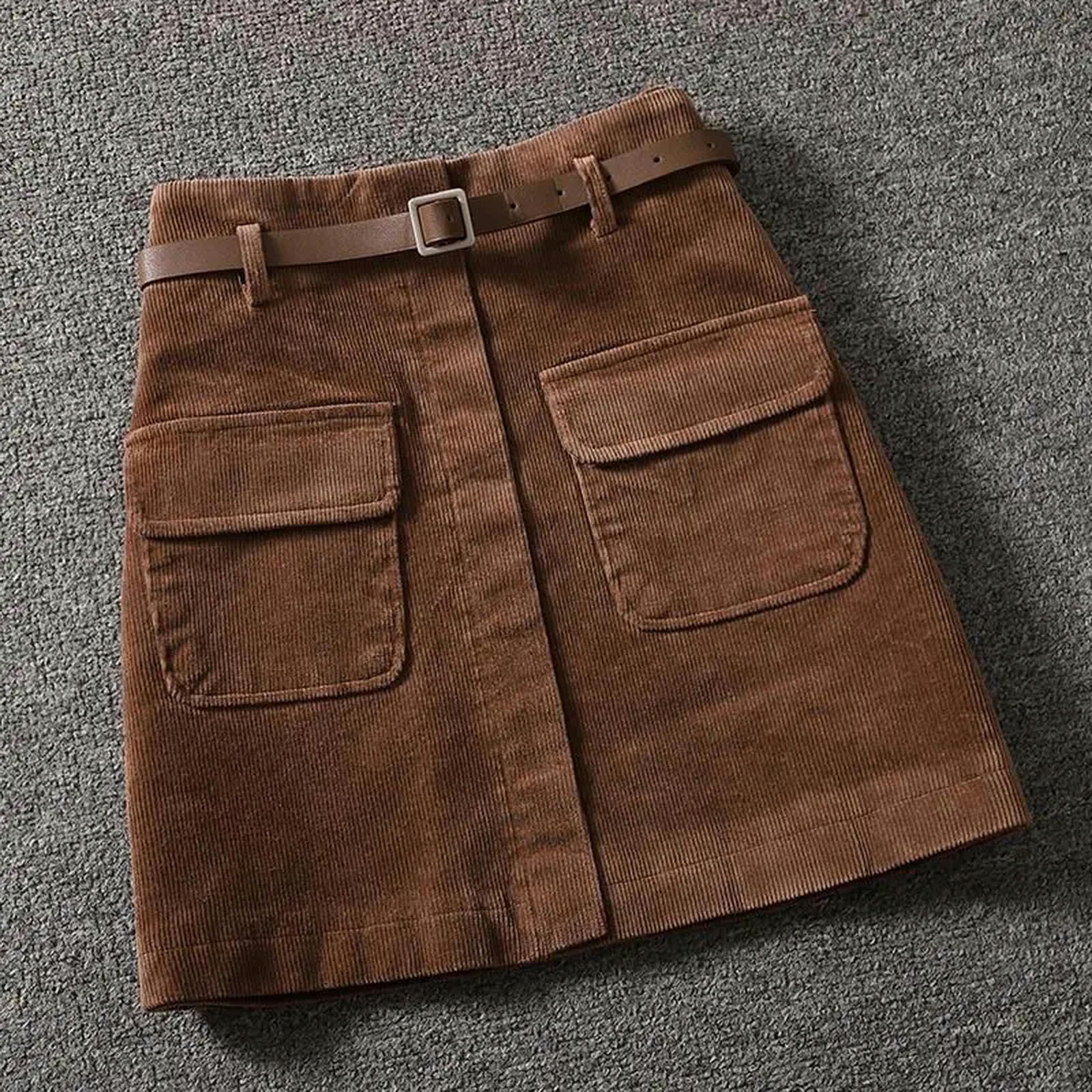 Czarna spódnica spódnice damskie sztruksowa wersja vintage linia A ubrania preppy na wszystkie mecze podstawowe wypoczynek