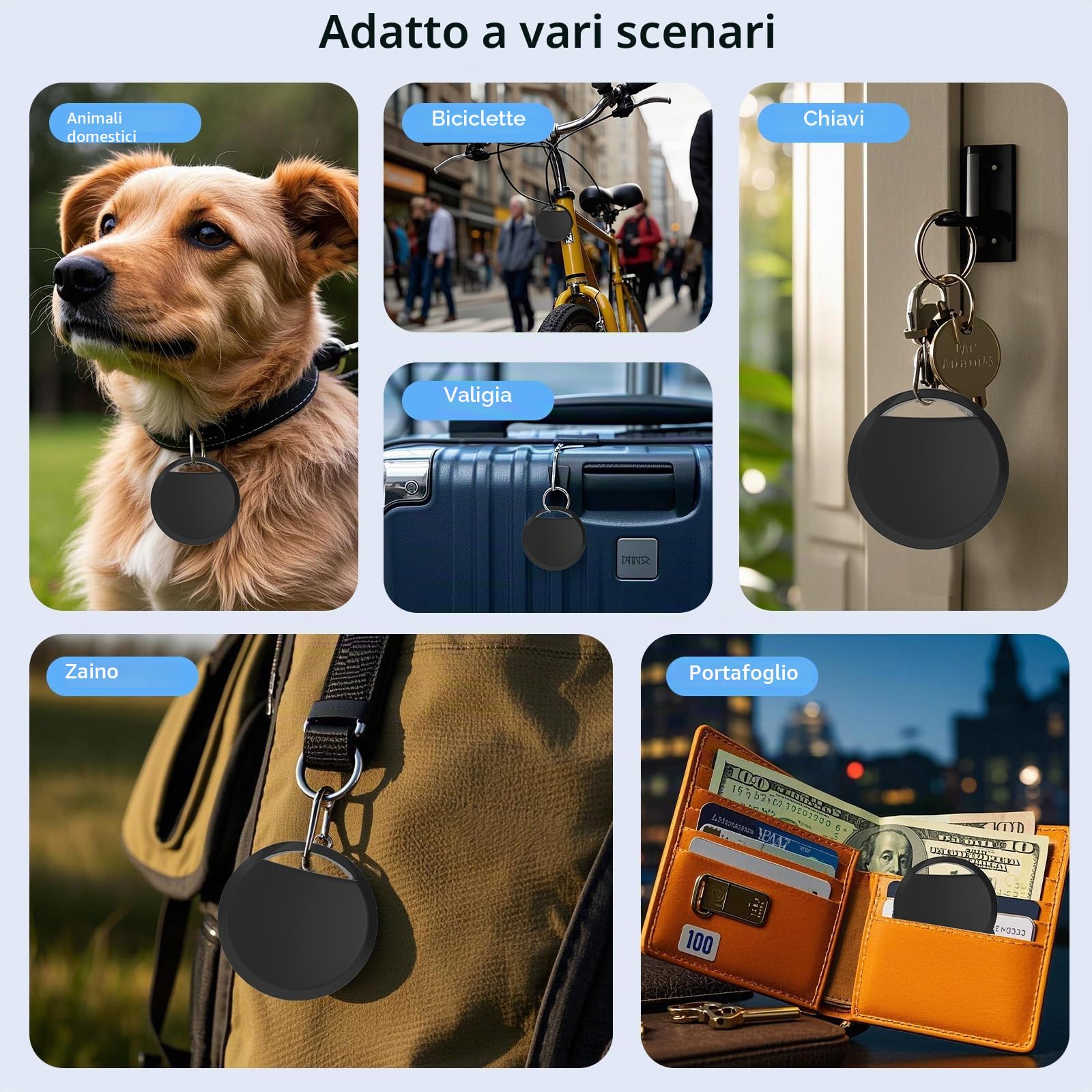 RSH Air Tag 4 Pezzi, Smart Tracker Localizzatore Funziona con Apple Dov'è App (solo iOS, NON per Android), Bluetooth Trova Oggetti per Chiavi/Bagagli/Valigie/Portafogli, Batteria Sostituibile