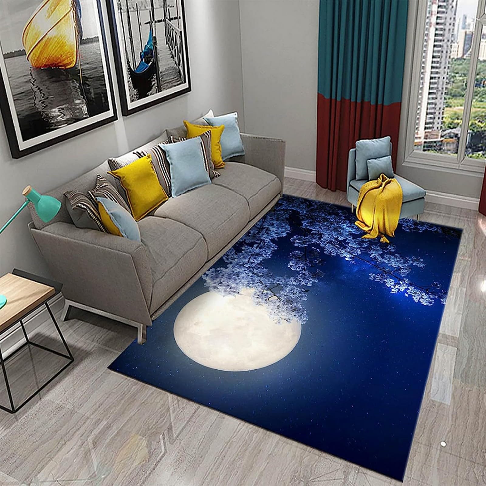 Intérieur Extérieur Tapis De Salon, 3D Paysage De Lune De Nuit Grand Soft Antidérapant Tapis De Sol pour Cuisine Canapé Couloir Chambre, Décoration De Maison Moderne 90 X 150 Cm -3304602291765
