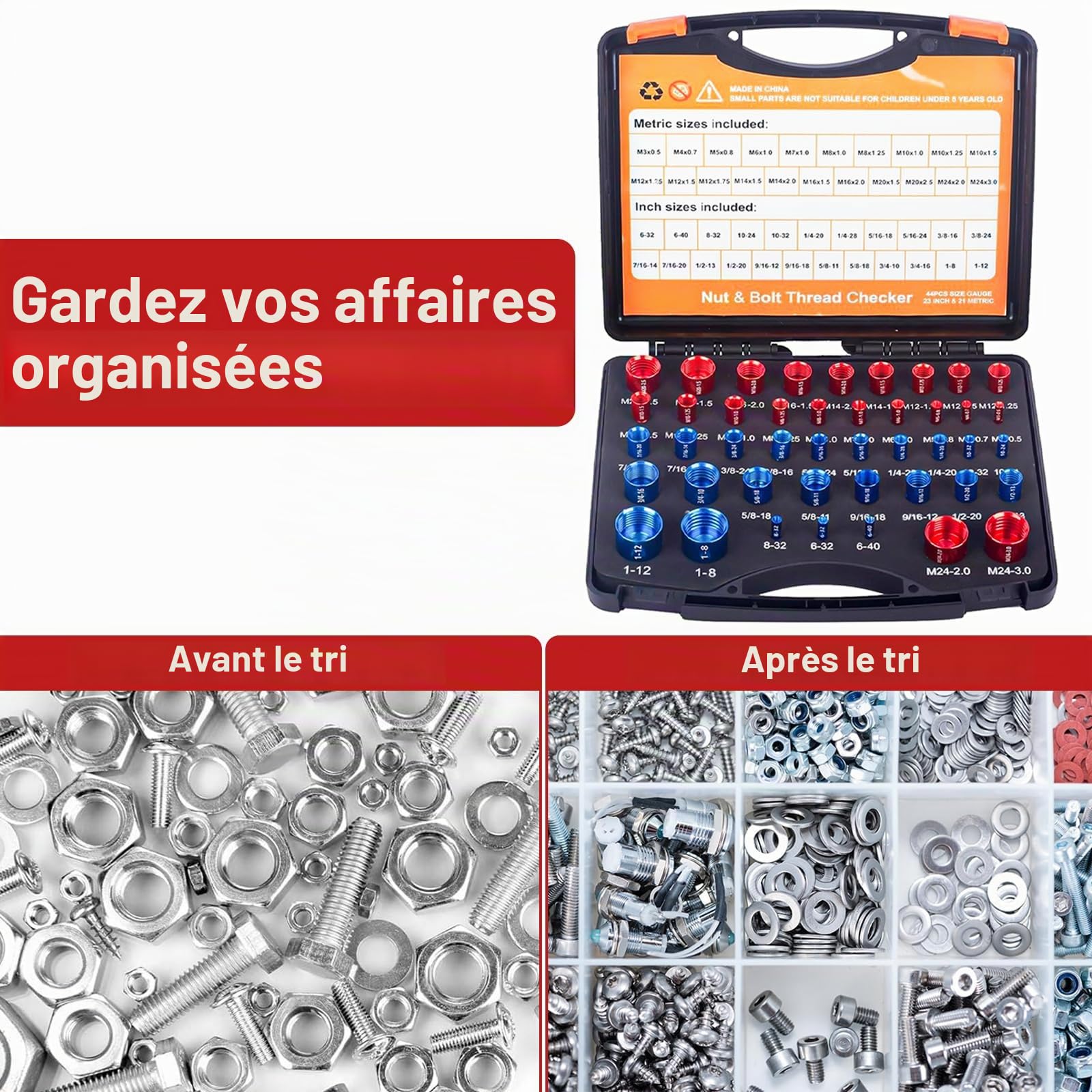Lot de 44 jauges de filetage pour vis et écrous - En alliage d'aluminium - Avec métriques et impériales - Convient pour la capture et la mesure des dimensions de filetage