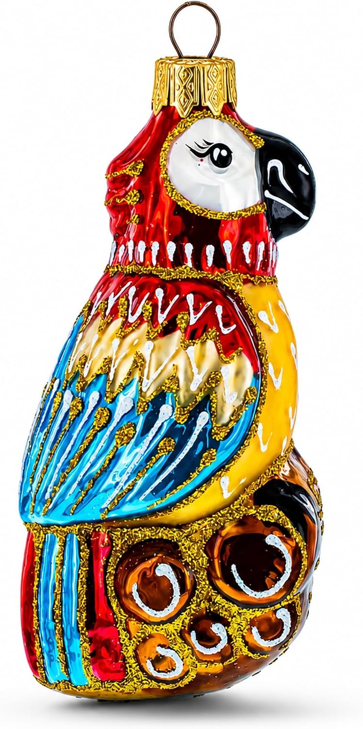 Vibrant Pirate Parrot Sitting on Barrel Stack Glass Christmas Ornament image 2