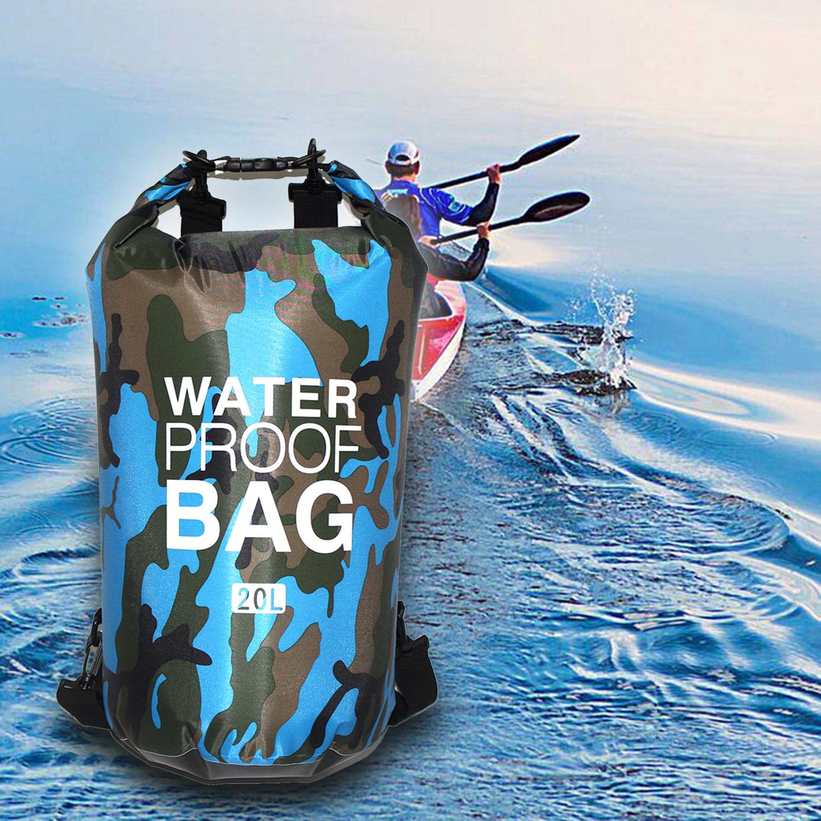 Wasserdichte Tasche mit Schultergurt, Rafting-Tasche zum Schwimmen, Strand, Angeln, 15 l, Camouflage, 3er-Set (Tarnfarbe, 20 l), (20L) UK