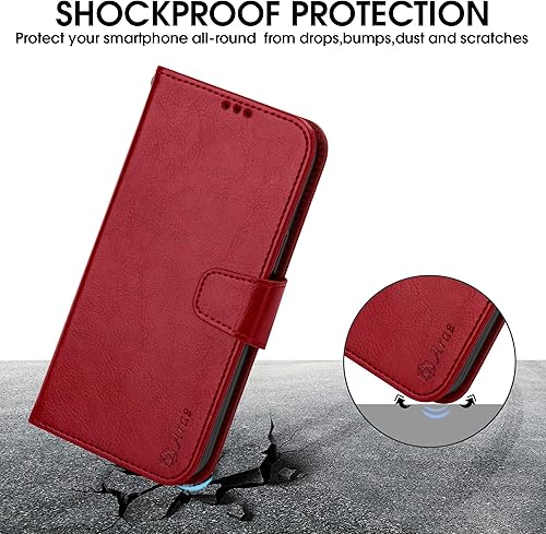 Miniatura 5 de Arae Funda compatible con iPhone 15 con tarjetero y correa para la muñeca para iPhone 15 de 6.1 pulgadas, color rojo vino