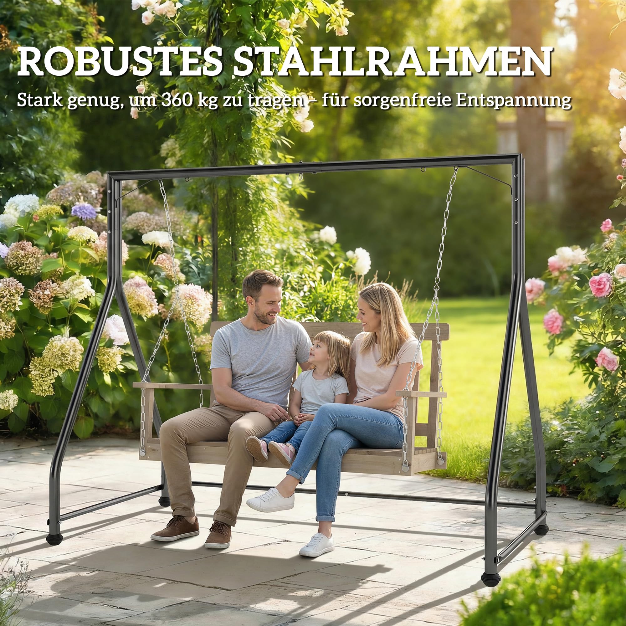 Outsunny Hängebank Gestell in A-Form Stahl Schaukelgestell für Hängesitz, Hängeschaukel Hollywoodschaukelgestell bis 360 kg, Schaukelbankgestell für Indoor Outdoor Balkon, Terrasse Schwarz