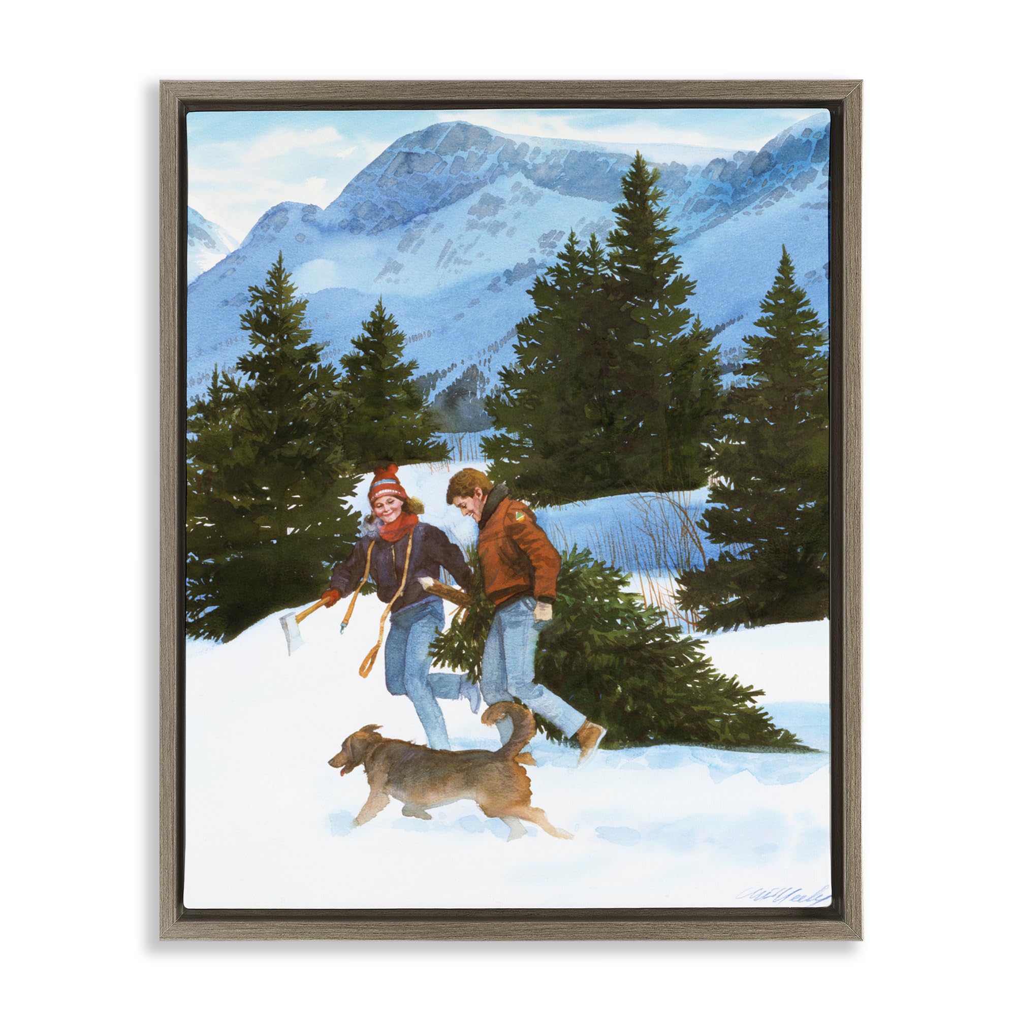 'Couple Bringing Home Tree'| Floating Frame Canvas Art