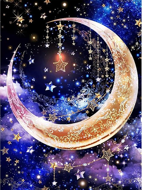 Moon Diamond Art Kits for Adults Beginners Kids, DIY Full Drill Diamond Painting Kits with Gem Crystal Home Wall Decor 12x16 Inch