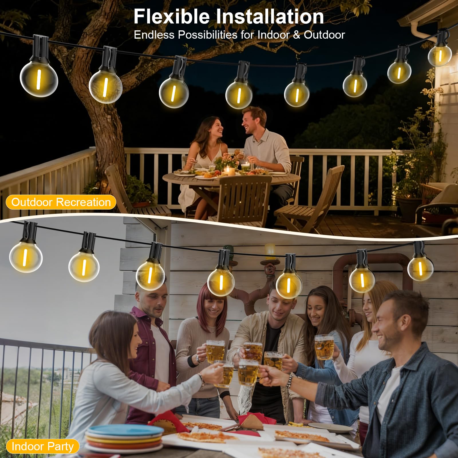 Catena Luminosa Esterno Dimmerabile 30M, Luci da Esterno Giardino G40 con Telecomando, 50+2 LED Lampadine Infrangibili, Impermeabile Catena Luci Esterno per Terrazzo Bistrot
