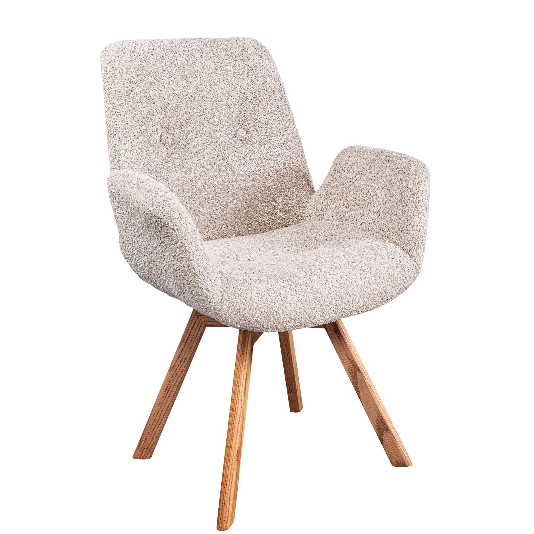 Stuhl BALTIC - 61cm - beige - Bouclé-Stoff Massivholz-Beine Eiche drehbar