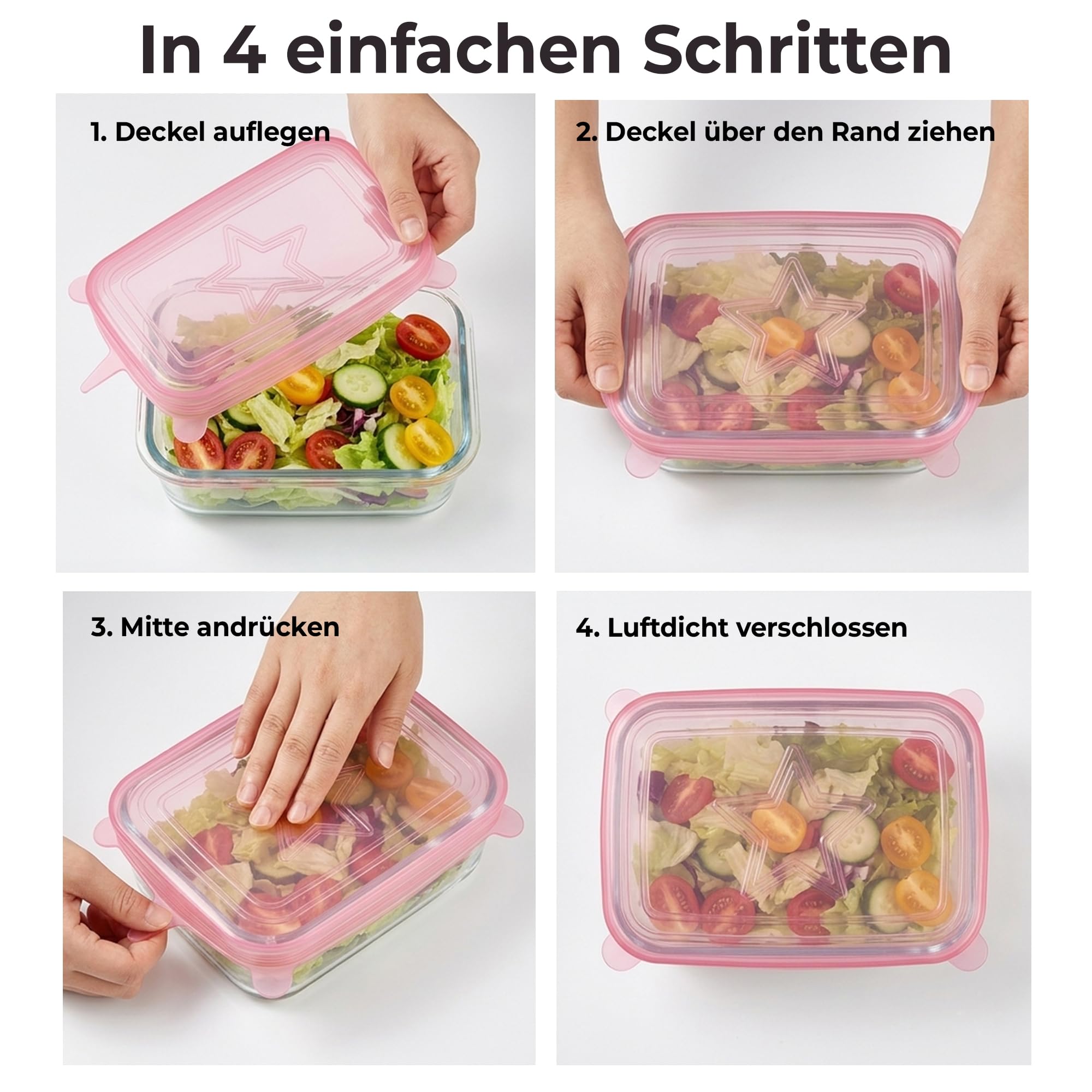 Silikon Deckel Set 13er – Dehnbare Silikondeckel rund & eckig inkl. XL 24 cm – Frischhaltedeckel für Schüsseln, Töpfe, Gläser & Dosen – BPA frei, wiederverwendbar, spülmaschinenfest - 3