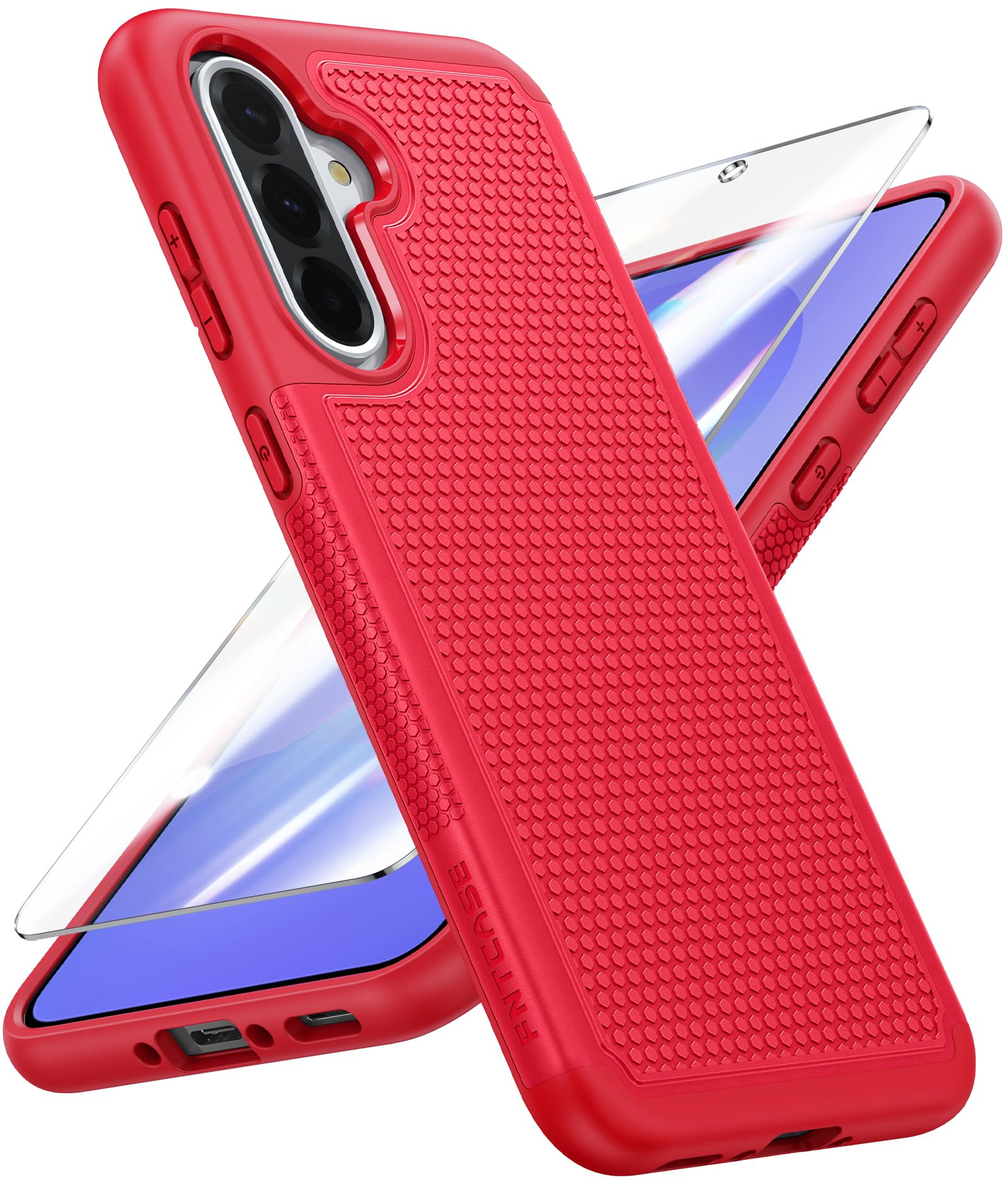 FNTCASE for Galaxy A36-5G Phone Case: Samsung Dual Layer Non Slip Cover Red | With Screen Protector, Military Grade Shockproof Drop Protection, Matte Textured Protective Cases for Daily Use, Red