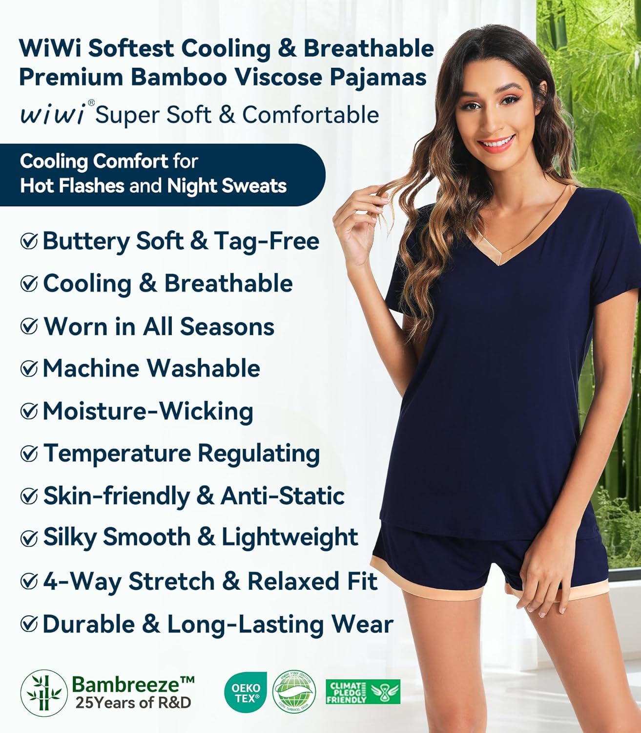 WiWi Viscose from Bamboo Pajamas Set for Women Super Soft Short Sleeve Cooling Summer Plus Size Pjs Sets Sleepwear S-4X - Image 8