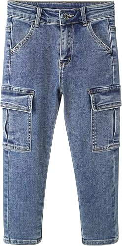KIDSCOOL SPACE Little Big Girls Cargo Jeans,Accordion Style Pockets with Flaps D