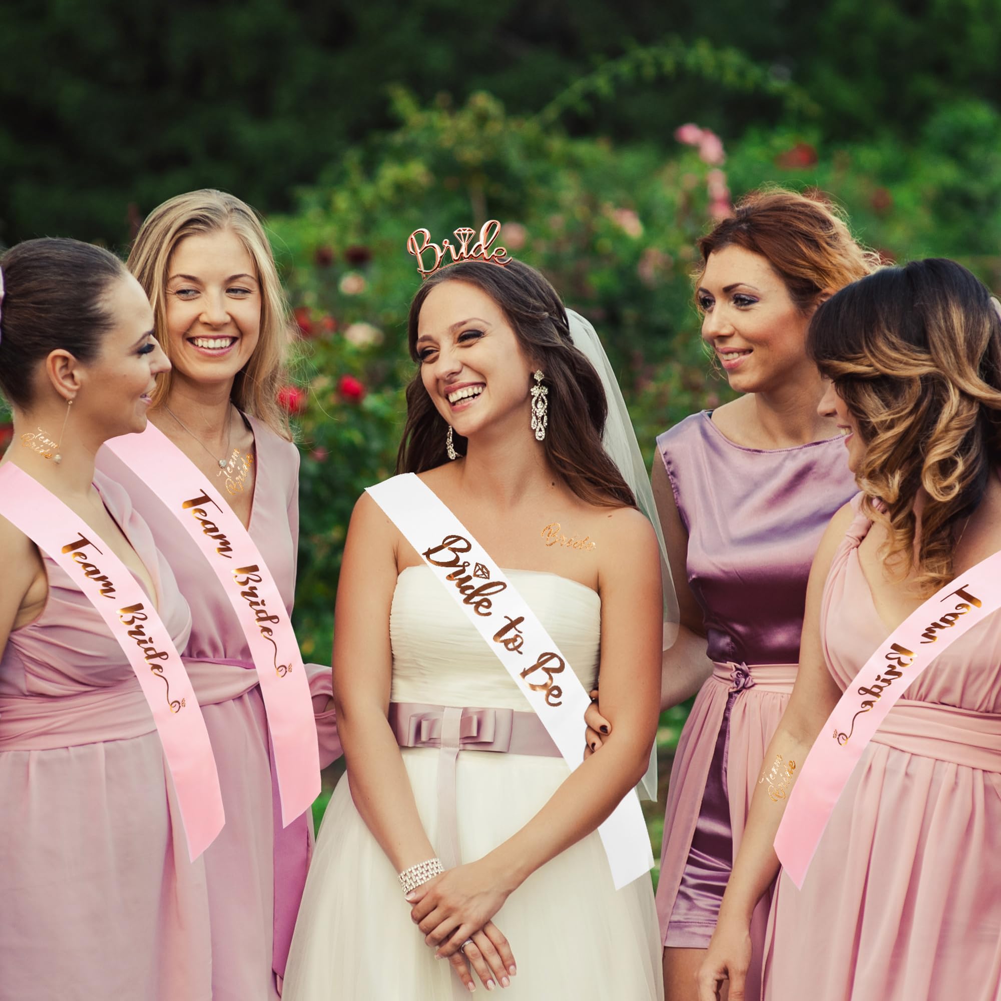 Akcesoria na wieczór panieński, zestaw 15 sztuk, szarfa i welon, tiara, zespół panny młodej, szarfa ślubna i tiara welon, akcesoria na wieczór panieński, dekoracje na wieczór panieński biały + różowy