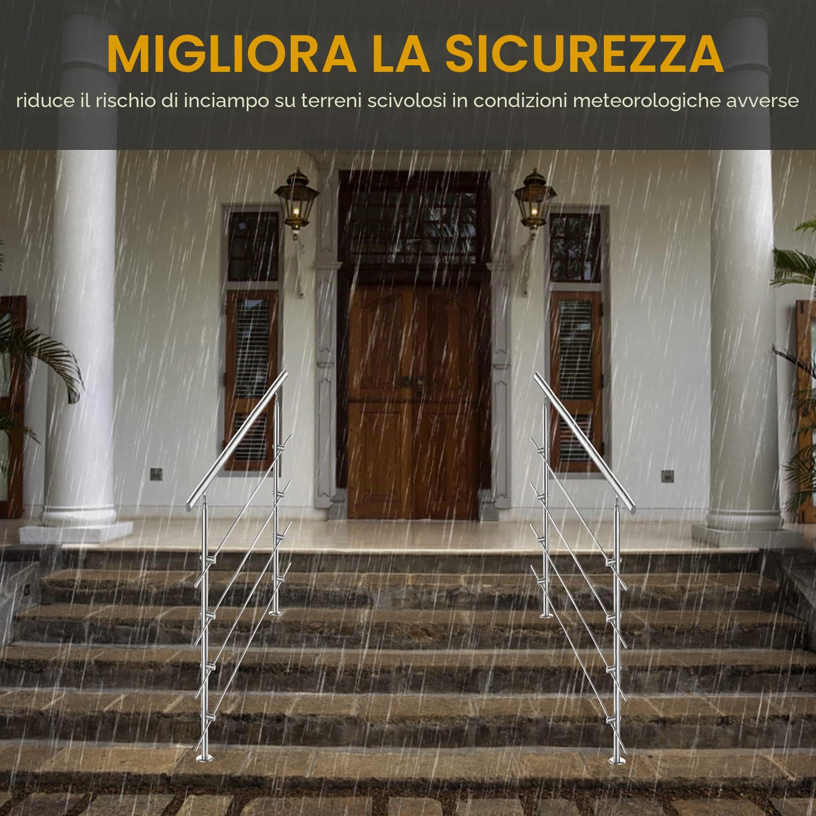 Lospitch - Corrimano in acciaio inox, ringhiera per balcone, parapetto e scale con/senza traverse (100 cm, 5 barre trasversali)