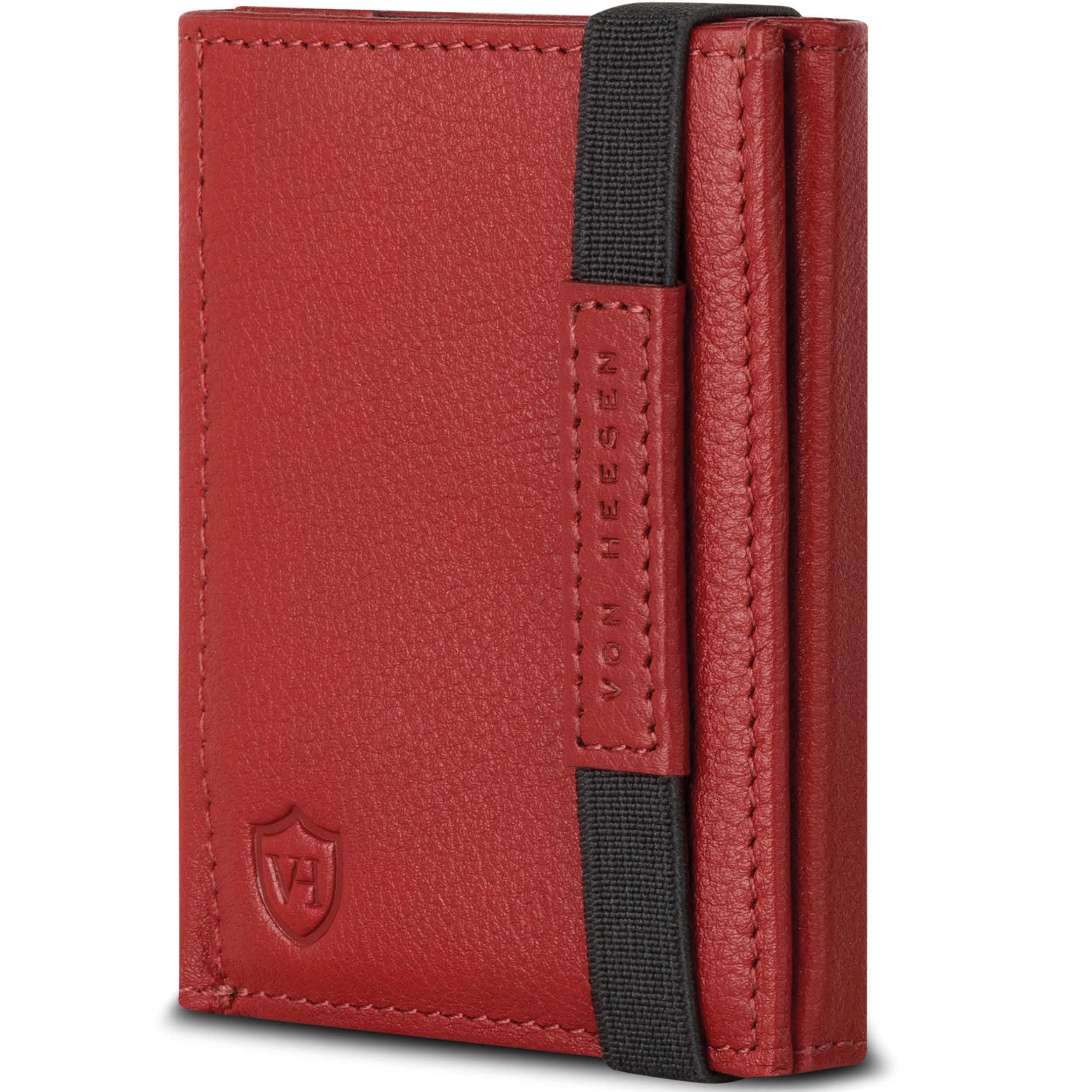 VON HEESEN Slim Wallet mit RFID Schutz - Geldbörse Herren klein - Mini Geldbeutel Damen Portmonee - Kartenetui Echtleder Karten Portemonnaie - Leder Kreditkartenetui Rot